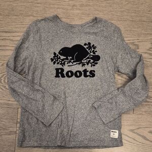 Roots Grey Kids' Long-Sleeve Logo Tee with Black Print